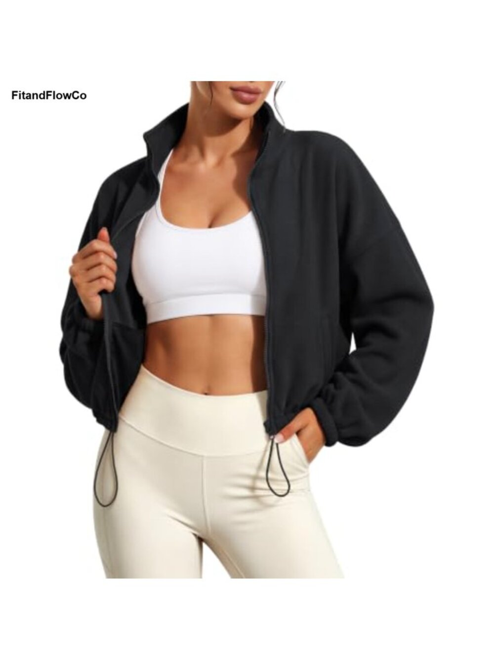 Cropped Fleece Jacket Full Zip Sherpa Sweatshirt